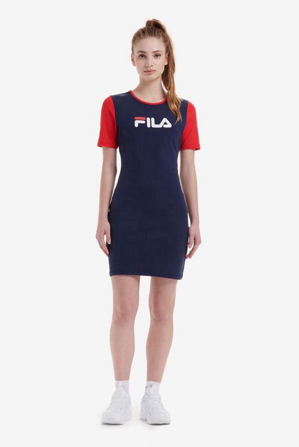 Vestidos Fila Mulher Azul Marinho/Vermelhas/Branco - Fila Rosyln Colour Block Bodycon En Portugal,HR